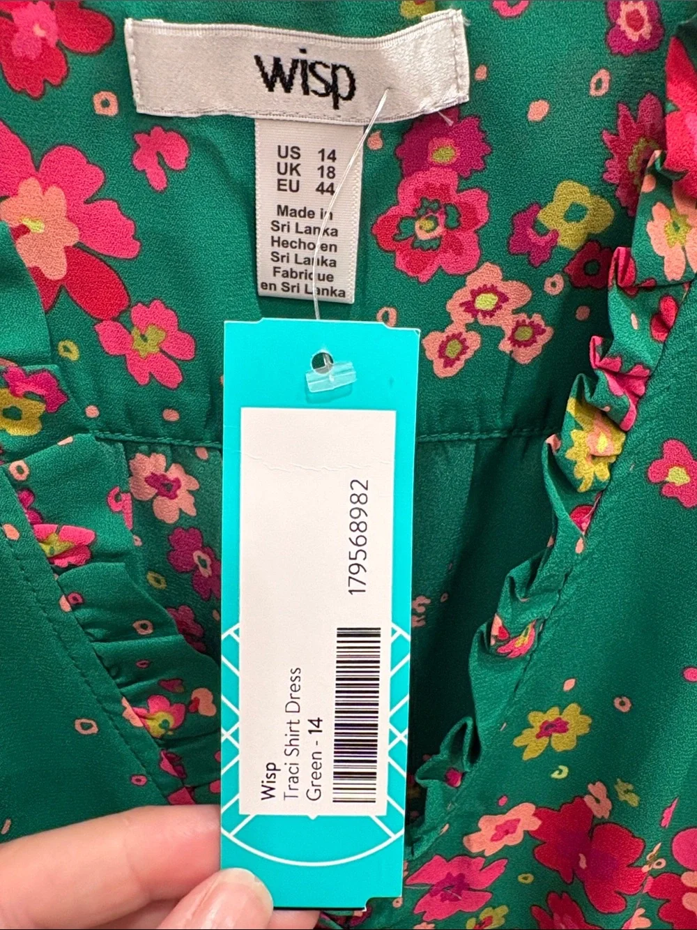 Green Floral Tie-Waist Midi Dress by wisp - Picture 2 of 3